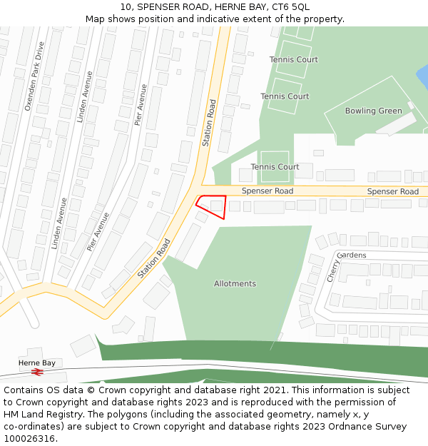 10, SPENSER ROAD, HERNE BAY, CT6 5QL: Location map and indicative extent of plot