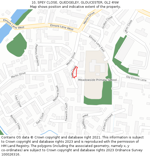 10, SPEY CLOSE, QUEDGELEY, GLOUCESTER, GL2 4NW: Location map and indicative extent of plot