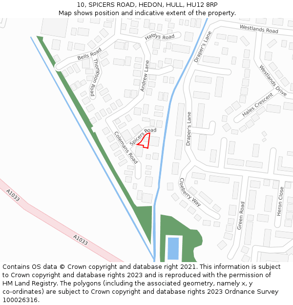 10, SPICERS ROAD, HEDON, HULL, HU12 8RP: Location map and indicative extent of plot