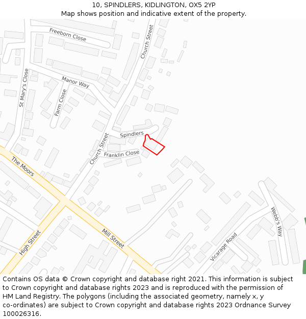 10, SPINDLERS, KIDLINGTON, OX5 2YP: Location map and indicative extent of plot