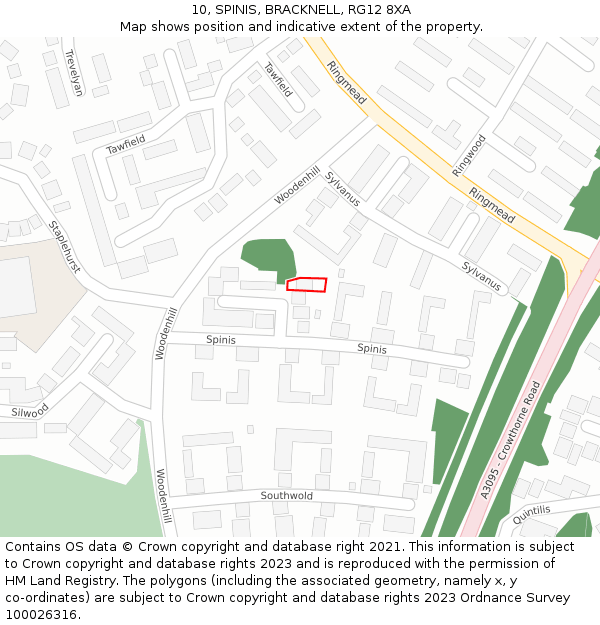 10, SPINIS, BRACKNELL, RG12 8XA: Location map and indicative extent of plot