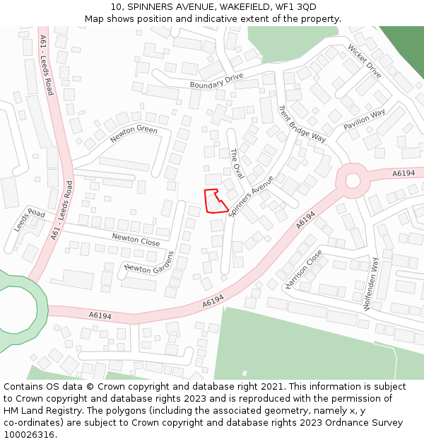 10, SPINNERS AVENUE, WAKEFIELD, WF1 3QD: Location map and indicative extent of plot