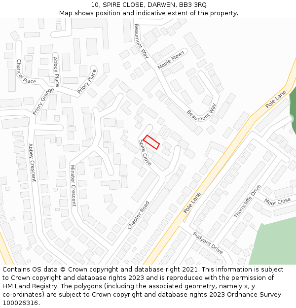 10, SPIRE CLOSE, DARWEN, BB3 3RQ: Location map and indicative extent of plot