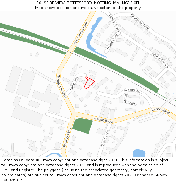 10, SPIRE VIEW, BOTTESFORD, NOTTINGHAM, NG13 0FL: Location map and indicative extent of plot