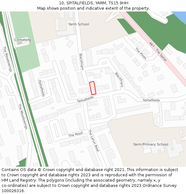 10, SPITALFIELDS, YARM, TS15 9HH: Location map and indicative extent of plot