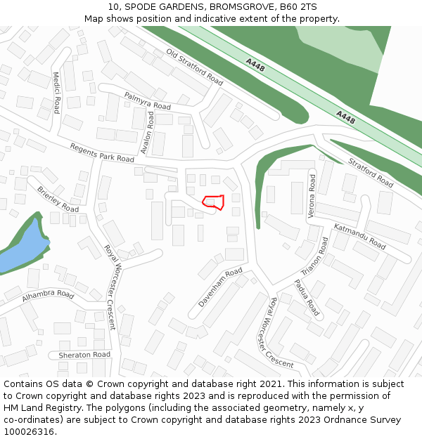 10, SPODE GARDENS, BROMSGROVE, B60 2TS: Location map and indicative extent of plot