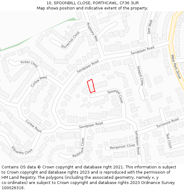 10, SPOONBILL CLOSE, PORTHCAWL, CF36 3UR: Location map and indicative extent of plot