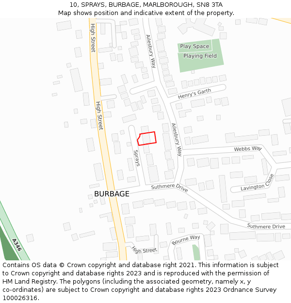 10, SPRAYS, BURBAGE, MARLBOROUGH, SN8 3TA: Location map and indicative extent of plot