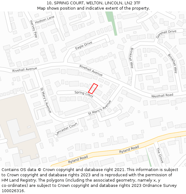 10, SPRING COURT, WELTON, LINCOLN, LN2 3TF: Location map and indicative extent of plot