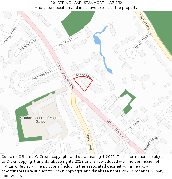 10, SPRING LAKE, STANMORE, HA7 3BX: Location map and indicative extent of plot