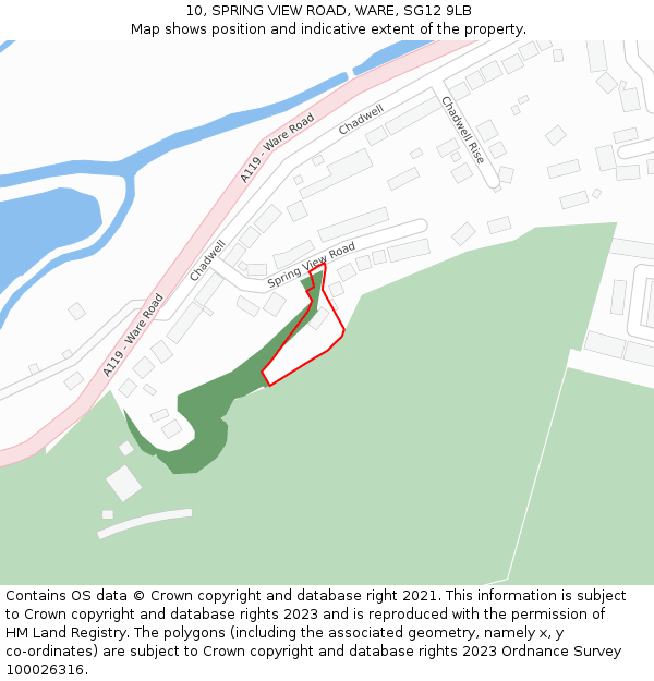10, SPRING VIEW ROAD, WARE, SG12 9LB: Location map and indicative extent of plot