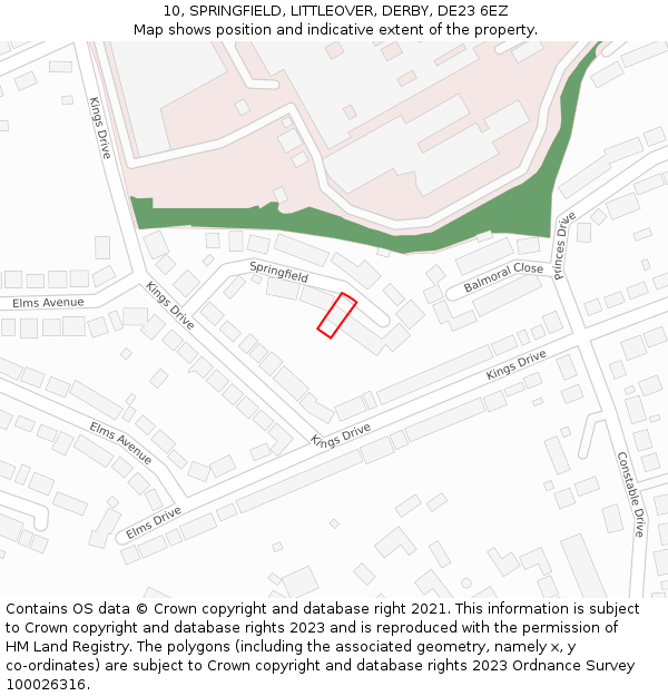 10, SPRINGFIELD, LITTLEOVER, DERBY, DE23 6EZ: Location map and indicative extent of plot