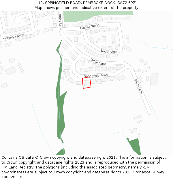 10, SPRINGFIELD ROAD, PEMBROKE DOCK, SA72 6PZ: Location map and indicative extent of plot