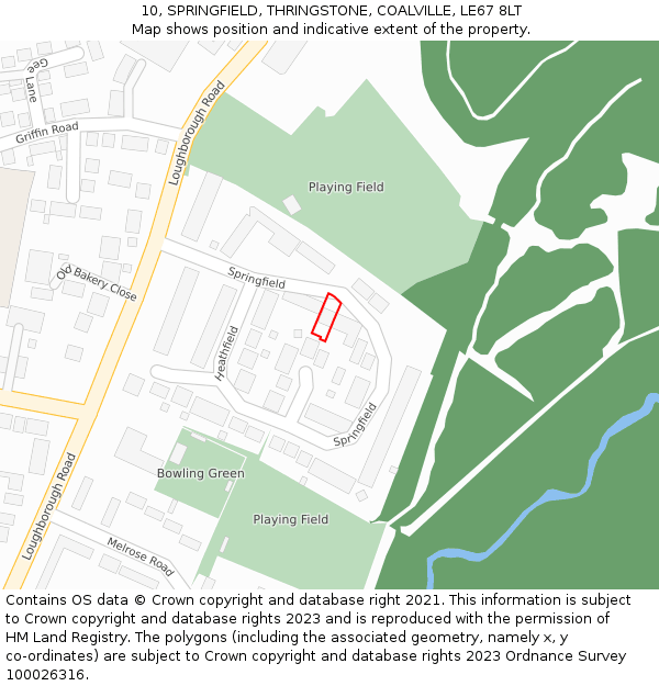 10, SPRINGFIELD, THRINGSTONE, COALVILLE, LE67 8LT: Location map and indicative extent of plot