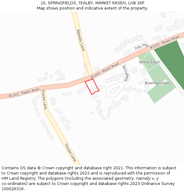 10, SPRINGFIELDS, TEALBY, MARKET RASEN, LN8 3XP: Location map and indicative extent of plot