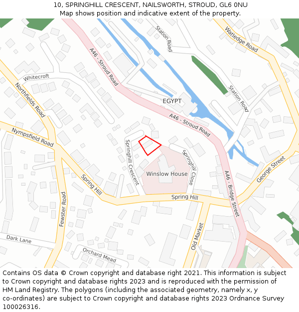 10, SPRINGHILL CRESCENT, NAILSWORTH, STROUD, GL6 0NU: Location map and indicative extent of plot