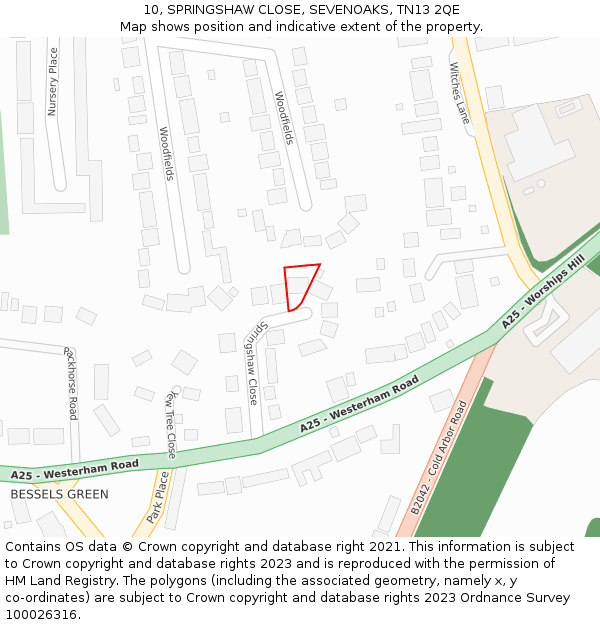 10, SPRINGSHAW CLOSE, SEVENOAKS, TN13 2QE: Location map and indicative extent of plot