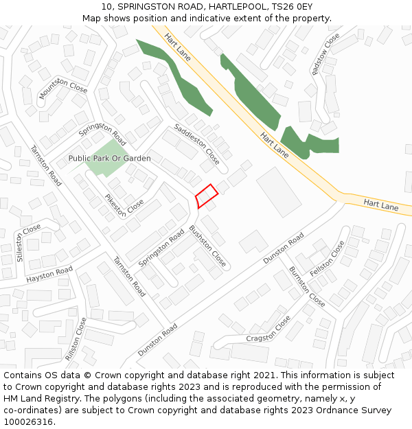 10, SPRINGSTON ROAD, HARTLEPOOL, TS26 0EY: Location map and indicative extent of plot