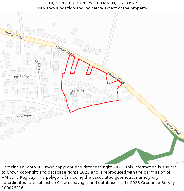 10, SPRUCE GROVE, WHITEHAVEN, CA28 6NP: Location map and indicative extent of plot