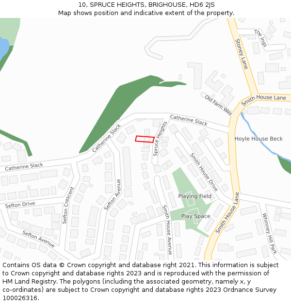 10, SPRUCE HEIGHTS, BRIGHOUSE, HD6 2JS: Location map and indicative extent of plot