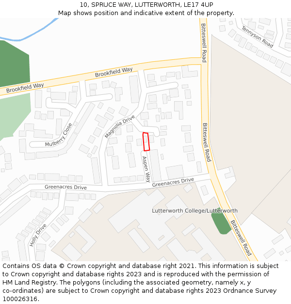 10, SPRUCE WAY, LUTTERWORTH, LE17 4UP: Location map and indicative extent of plot
