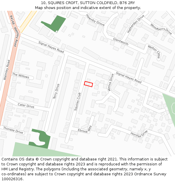 10, SQUIRES CROFT, SUTTON COLDFIELD, B76 2RY: Location map and indicative extent of plot