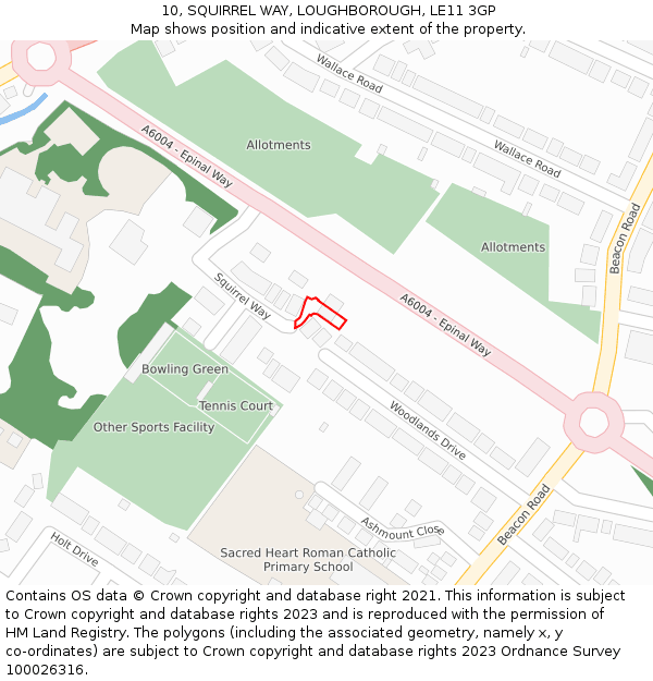 10, SQUIRREL WAY, LOUGHBOROUGH, LE11 3GP: Location map and indicative extent of plot