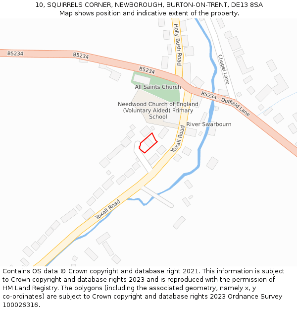 10, SQUIRRELS CORNER, NEWBOROUGH, BURTON-ON-TRENT, DE13 8SA: Location map and indicative extent of plot