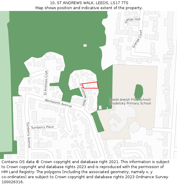 10, ST ANDREWS WALK, LEEDS, LS17 7TS: Location map and indicative extent of plot