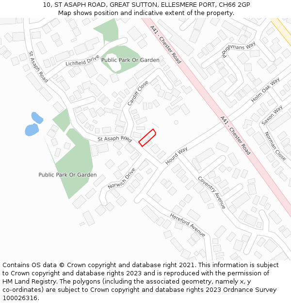 10, ST ASAPH ROAD, GREAT SUTTON, ELLESMERE PORT, CH66 2GP: Location map and indicative extent of plot