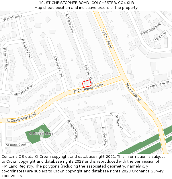 10, ST CHRISTOPHER ROAD, COLCHESTER, CO4 0LB: Location map and indicative extent of plot