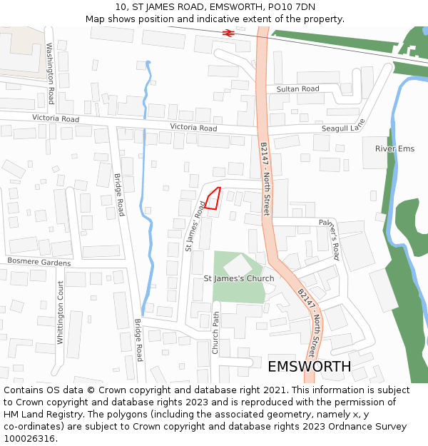 10, ST JAMES ROAD, EMSWORTH, PO10 7DN: Location map and indicative extent of plot