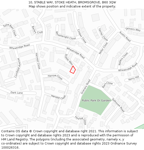 10, STABLE WAY, STOKE HEATH, BROMSGROVE, B60 3QW: Location map and indicative extent of plot