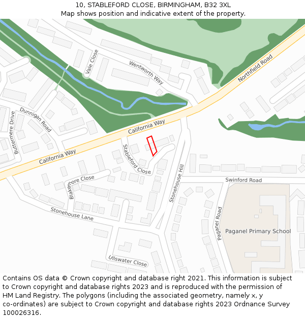 10, STABLEFORD CLOSE, BIRMINGHAM, B32 3XL: Location map and indicative extent of plot