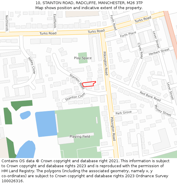 10, STAINTON ROAD, RADCLIFFE, MANCHESTER, M26 3TP: Location map and indicative extent of plot