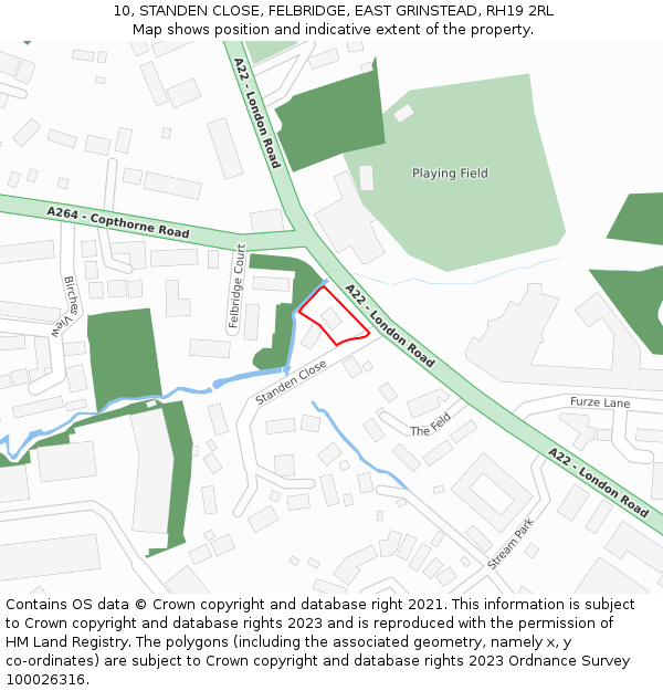 10, STANDEN CLOSE, FELBRIDGE, EAST GRINSTEAD, RH19 2RL: Location map and indicative extent of plot