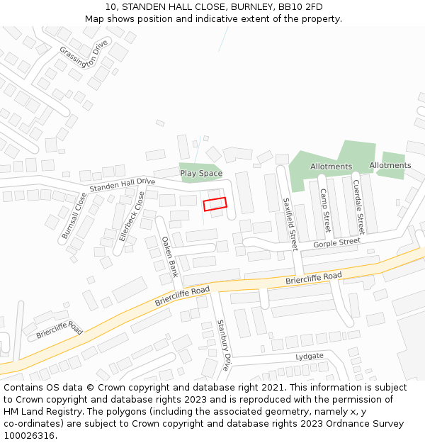 10, STANDEN HALL CLOSE, BURNLEY, BB10 2FD: Location map and indicative extent of plot