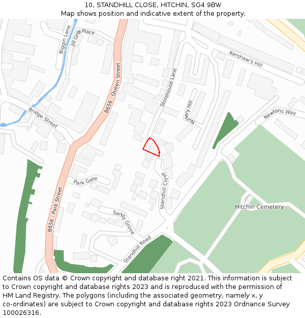 10, STANDHILL CLOSE, HITCHIN, SG4 9BW: Location map and indicative extent of plot