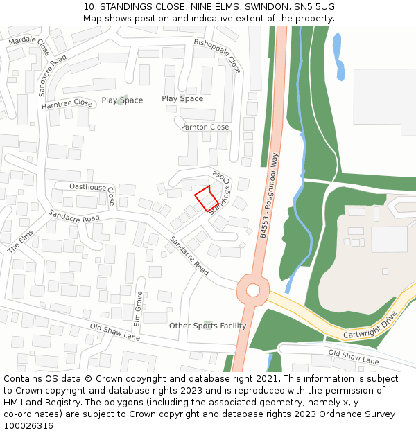 10, STANDINGS CLOSE, NINE ELMS, SWINDON, SN5 5UG: Location map and indicative extent of plot