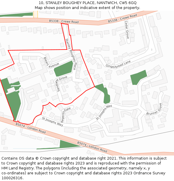 10, STANLEY BOUGHEY PLACE, NANTWICH, CW5 6GQ: Location map and indicative extent of plot
