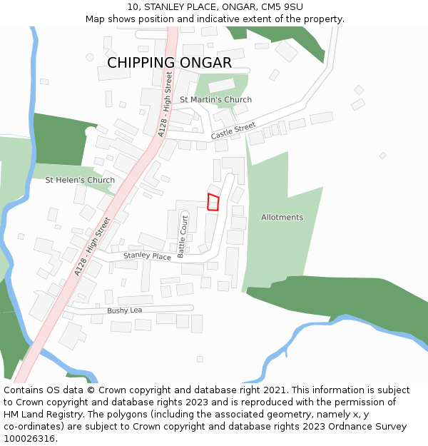 10, STANLEY PLACE, ONGAR, CM5 9SU: Location map and indicative extent of plot