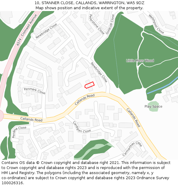 10, STANNER CLOSE, CALLANDS, WARRINGTON, WA5 9DZ: Location map and indicative extent of plot