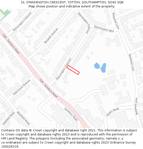 10, STANNINGTON CRESCENT, TOTTON, SOUTHAMPTON, SO40 3QB: Location map and indicative extent of plot