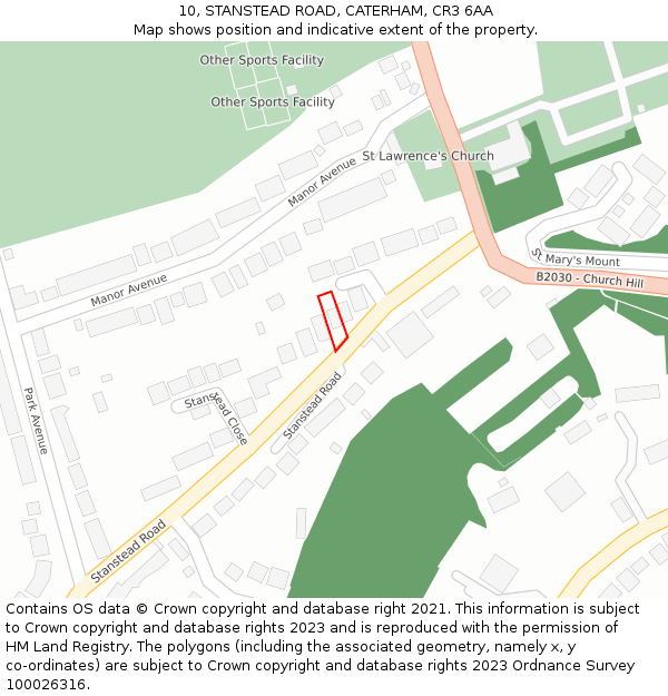 10, STANSTEAD ROAD, CATERHAM, CR3 6AA: Location map and indicative extent of plot