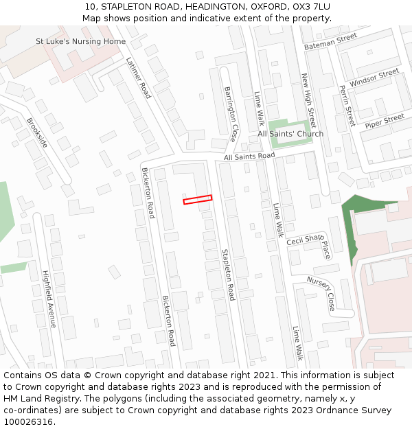 10, STAPLETON ROAD, HEADINGTON, OXFORD, OX3 7LU: Location map and indicative extent of plot