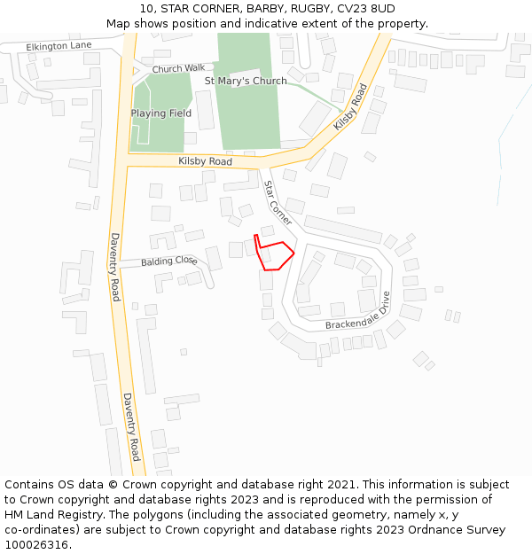 10, STAR CORNER, BARBY, RUGBY, CV23 8UD: Location map and indicative extent of plot