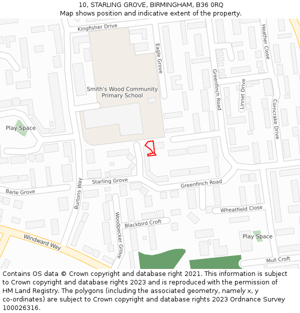 10, STARLING GROVE, BIRMINGHAM, B36 0RQ: Location map and indicative extent of plot