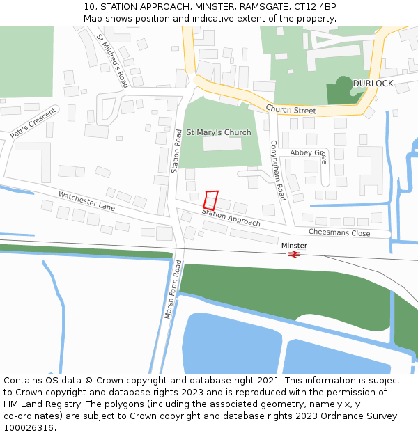 10, STATION APPROACH, MINSTER, RAMSGATE, CT12 4BP: Location map and indicative extent of plot