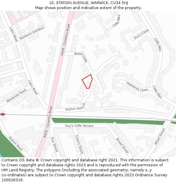 10, STATION AVENUE, WARWICK, CV34 5HJ: Location map and indicative extent of plot