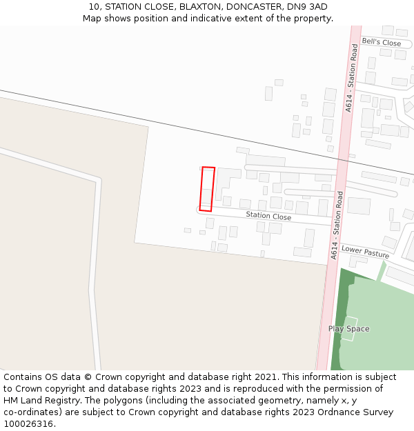 10, STATION CLOSE, BLAXTON, DONCASTER, DN9 3AD: Location map and indicative extent of plot